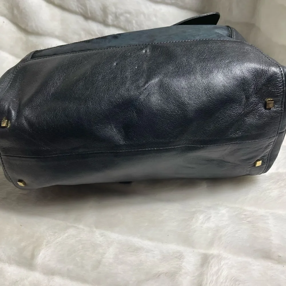 Vince Camuto black soft leather &calf hair Satchel/crossbody bag gold tone studs